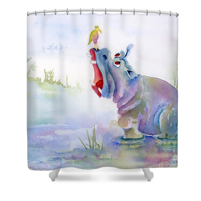Hippo Shower Curtain featuring the painting Hey Whats the Big Idea by Amy Kirkpatrick