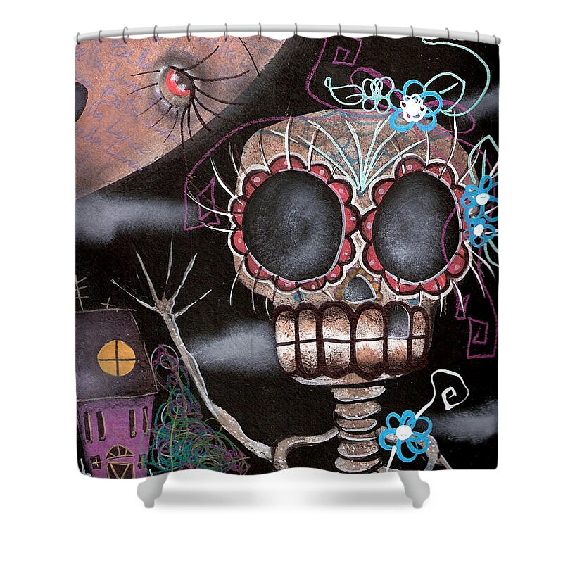 Day Of The Dead Shower Curtain featuring the painting HI by Abril Andrade