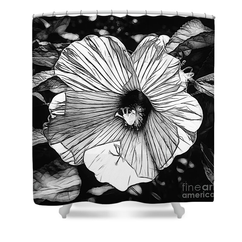 Hibiscus Drawing Shower Curtain featuring the photograph Hibiscus in Black and White by Luther Fine Art