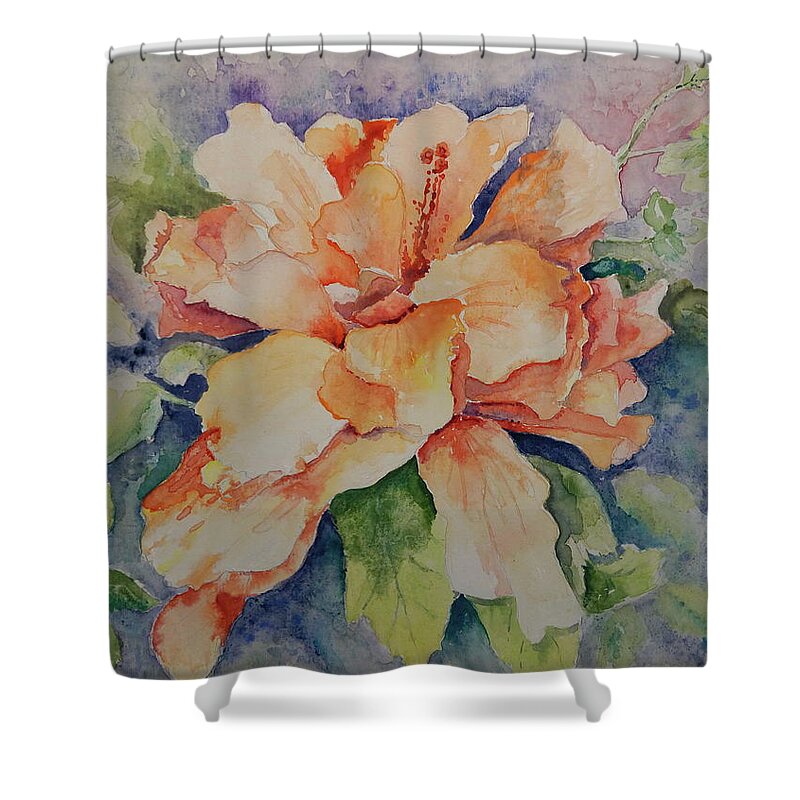 Floral Shower Curtain featuring the painting Hibiscus by Marilyn Zalatan