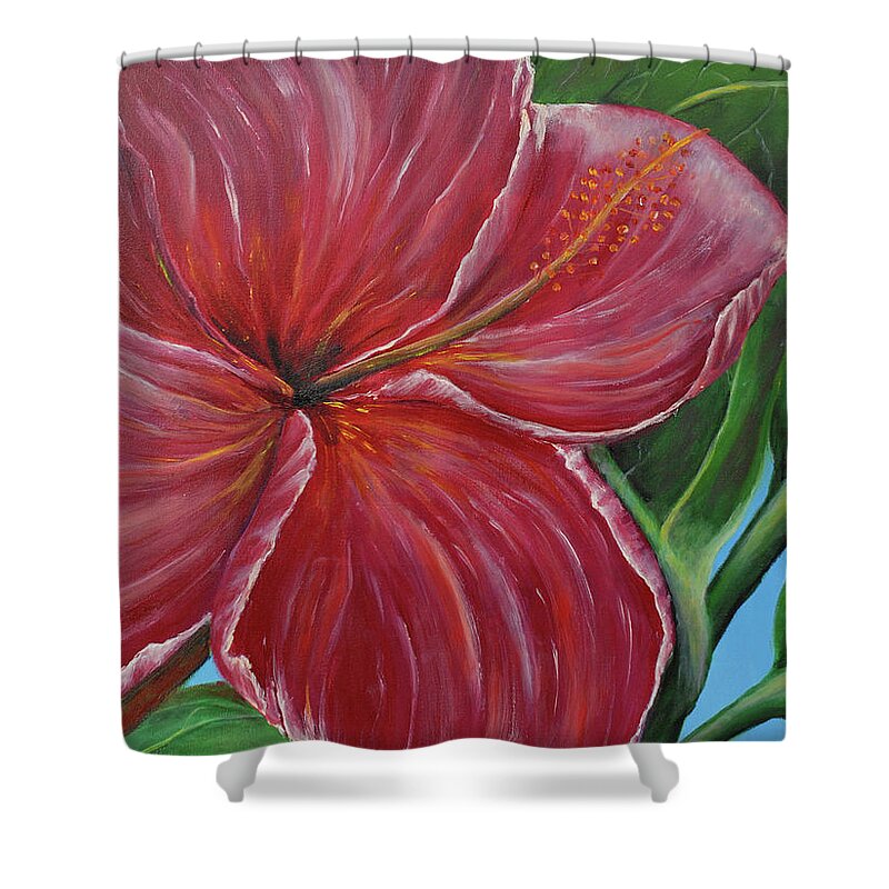 Acrylic Shower Curtain featuring the painting Hibiscus by Medea Ioseliani