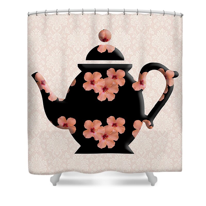 Hibiscus Shower Curtain featuring the digital art Hibiscus Pattern Teapot by Anthony Murphy