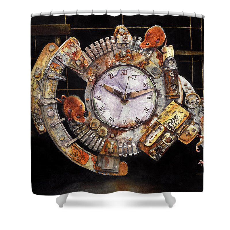 Clock Shower Curtain featuring the painting Hickory Dickory Dock by Peter Williams