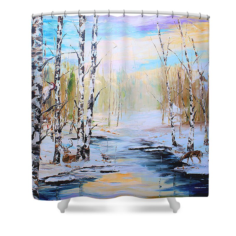City Paintings Shower Curtain featuring the painting Hidden Birds by Kevin Brown