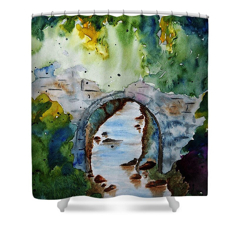 Watercolor Shower Curtain featuring the painting Hidden Tunnel by Carol Crisafi