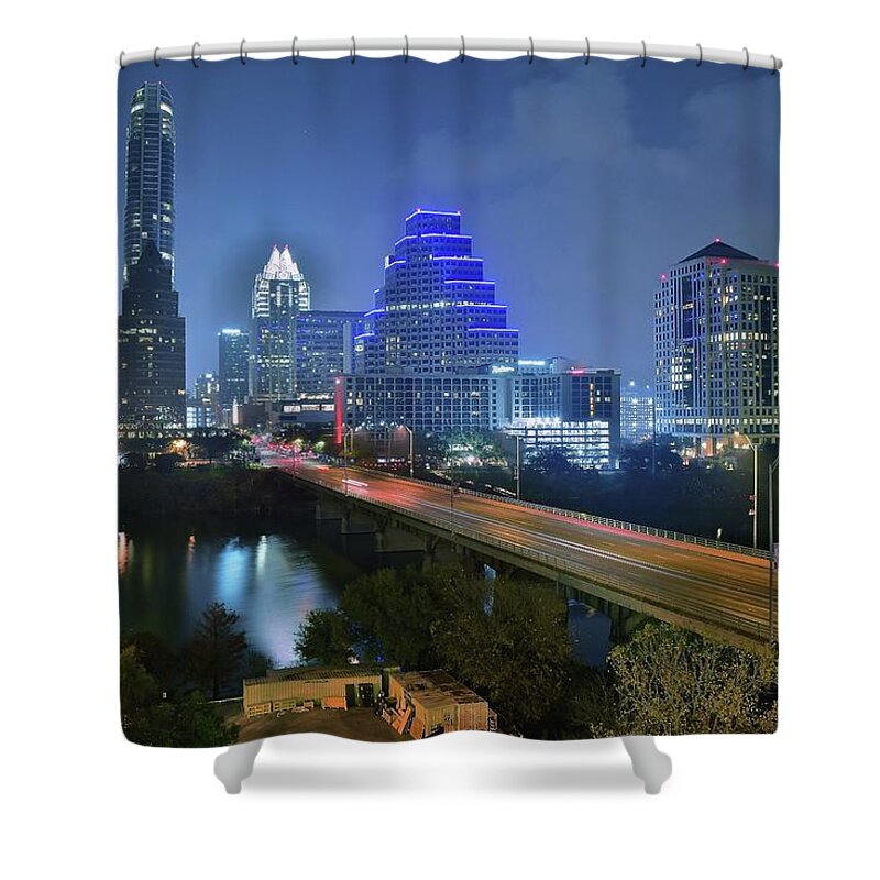 Austin Shower Curtain featuring the photograph High Above Austin by Frozen in Time Fine Art Photography