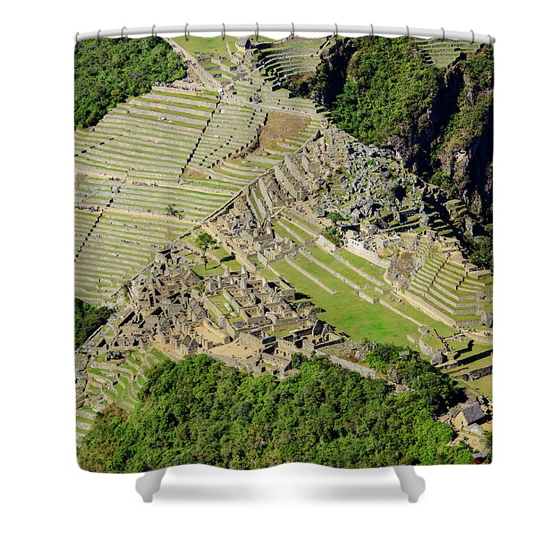 Architecture Shower Curtain featuring the photograph High Angle View of Machu Picchu by Oscar Gutierrez