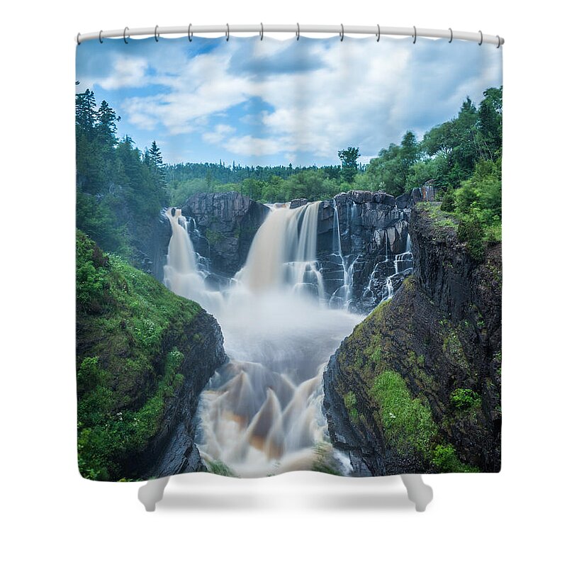 Grand Portage Shower Curtain featuring the photograph High Falls of Pigeon River at Grand Portage State Park 1 by AMB Fine Art Photography