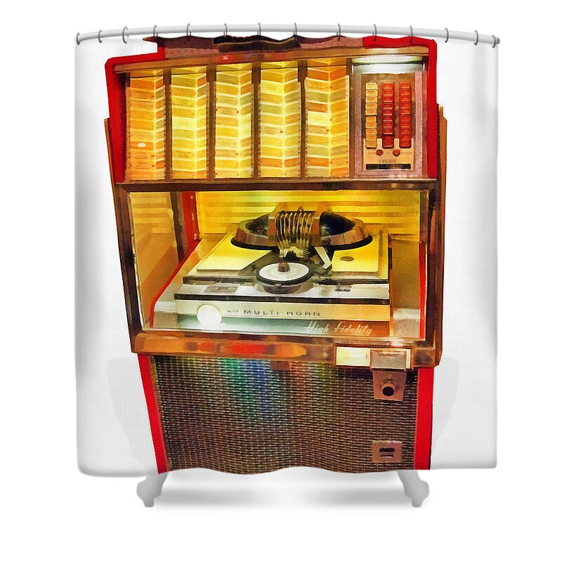 Jukebox Shower Curtain featuring the painting High Fidelity by Edward Fielding