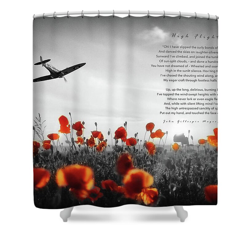Spitfire Shower Curtain featuring the digital art High Flight by Airpower Art