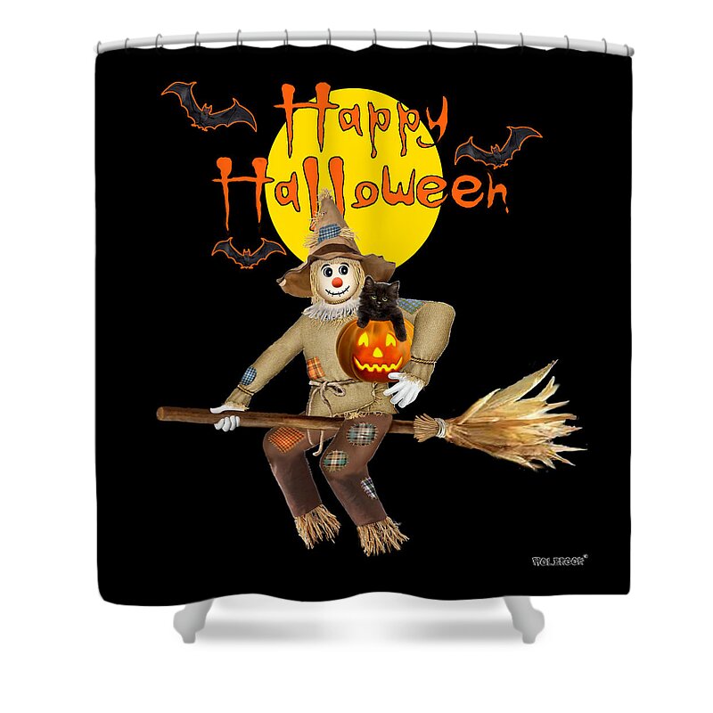 Halloween Shower Curtain featuring the digital art High Flying Scarecrow by Glenn Holbrook