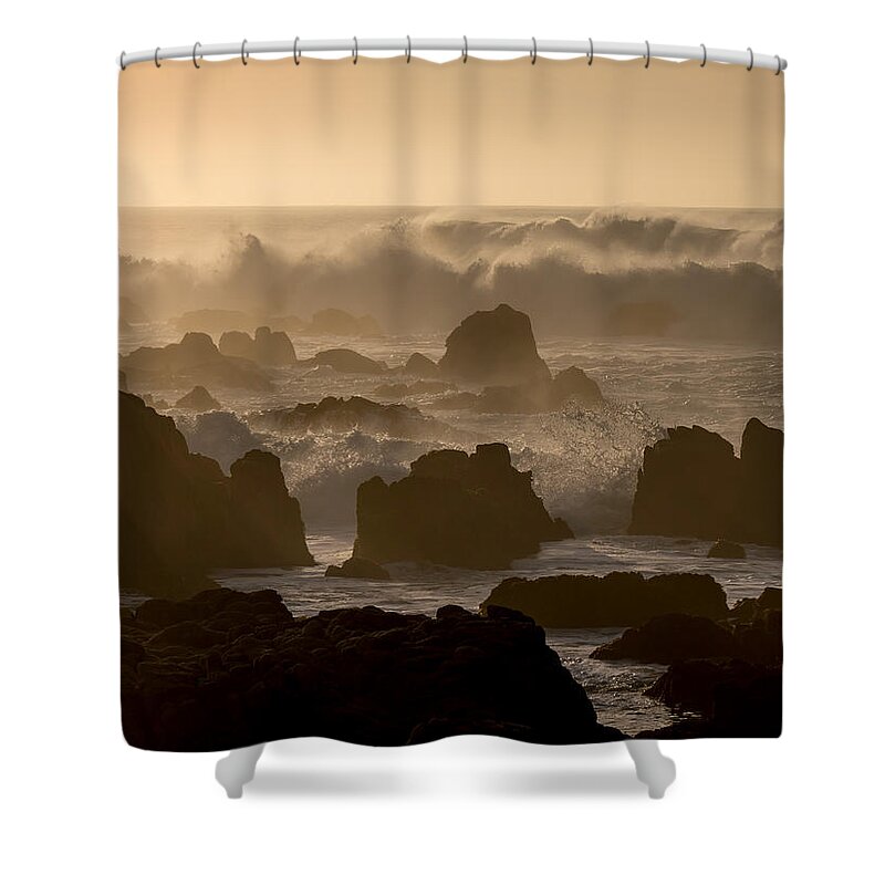 Beach Shower Curtain featuring the photograph High Surf at Asilomar Beach by Derek Dean