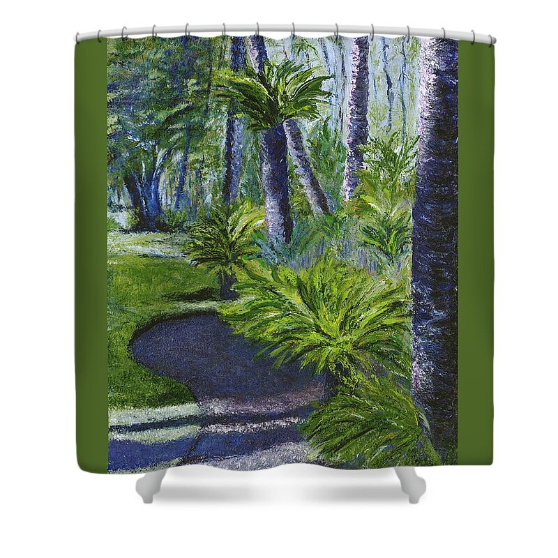 Date Palms Shower Curtain featuring the painting High Treeson by Alice Faber