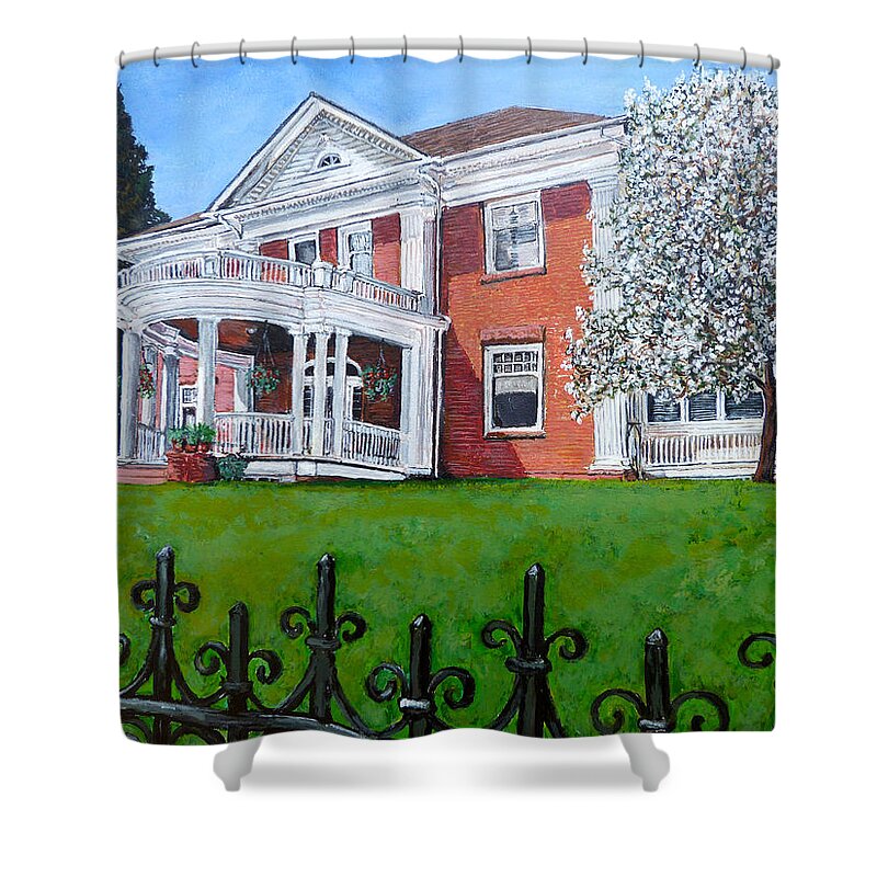 Highland Shower Curtain featuring the painting Highland Homestead by Tom Roderick