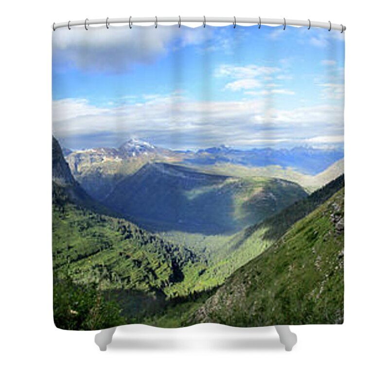 Glacier National Park Shower Curtain featuring the photograph Highline Trail Overlooking Going To the Sun Road - Glacier National Park by Bruce Lemons