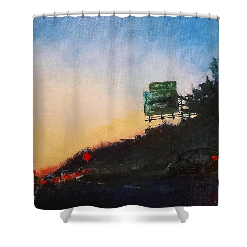 Roads Shower Curtain featuring the painting Highway at Dusk No. 1 by Peter Salwen