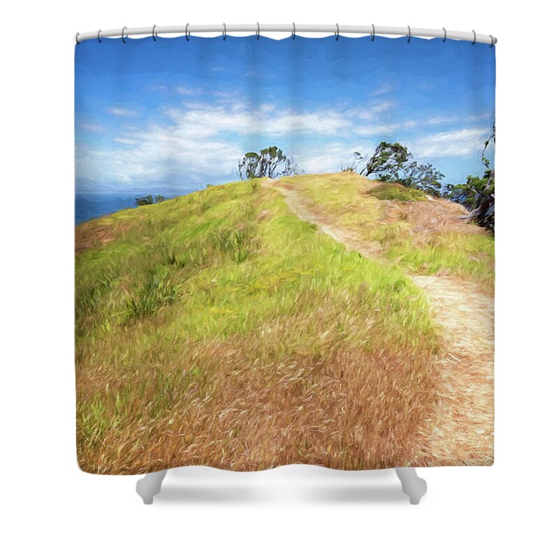 Joan Carroll Shower Curtain featuring the photograph Hike to Whaler's Point Great Barrier Island New Zealand by Joan Carroll