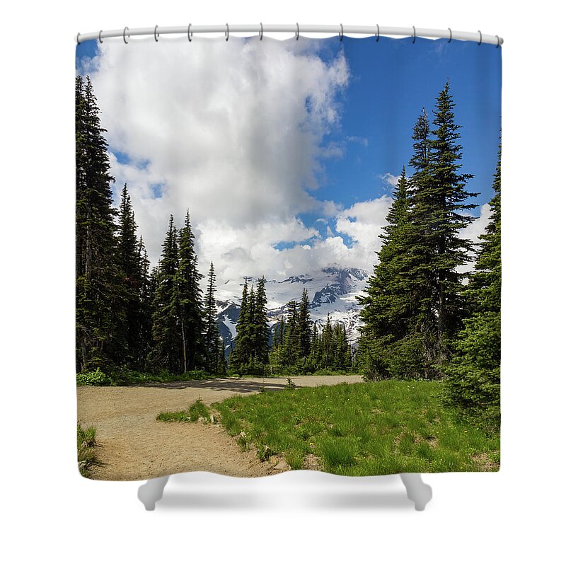 Washington Shower Curtain featuring the photograph Hiking Path into the trees by Roslyn Wilkins