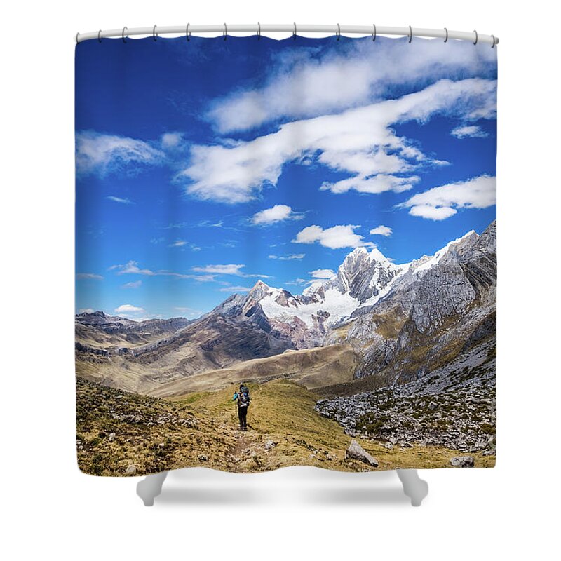 Huayhuash Shower Curtain featuring the photograph Hiking the Huayhuash by Olivier Steiner