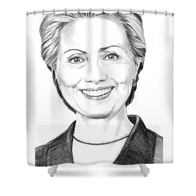 Pencil Shower Curtain featuring the drawing Hillary Clinton by Murphy Elliott