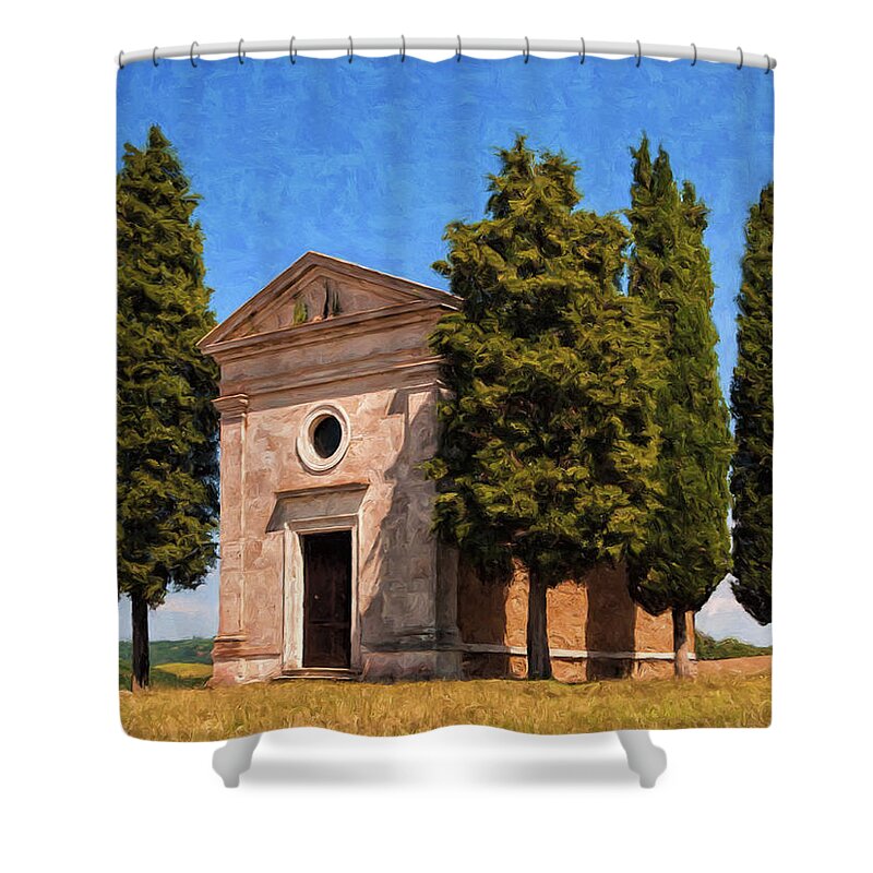 Italy Shower Curtain featuring the painting Hilltop Chapel Tuscany by Dominic Piperata