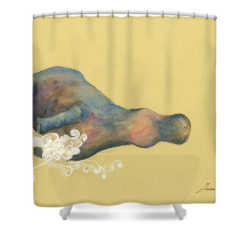 Hippo Shower Curtain featuring the painting Hippo swimming by Juan Bosco