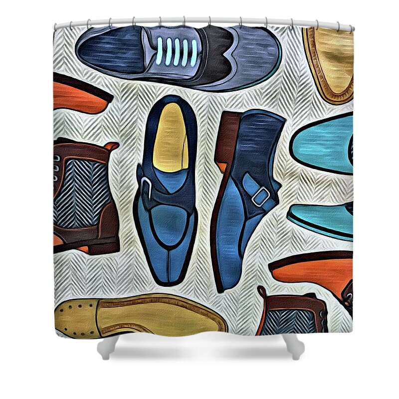 Shoes Shower Curtain featuring the painting His Shoes by Marian Lonzetta