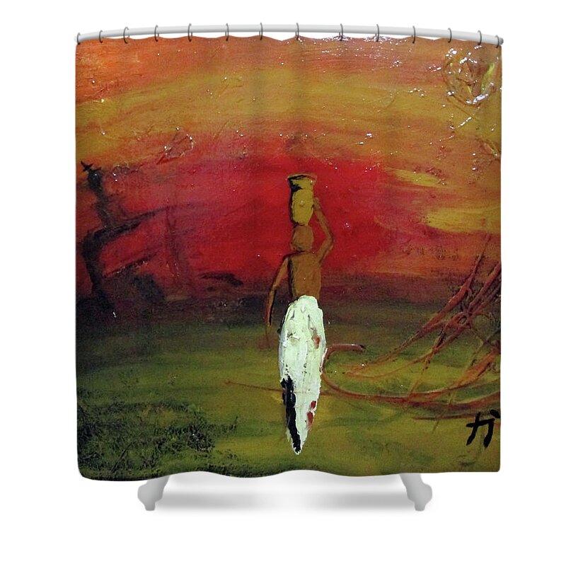 African Art For Sale Shower Curtain featuring the painting Historias by Carlos Paredes Grogan