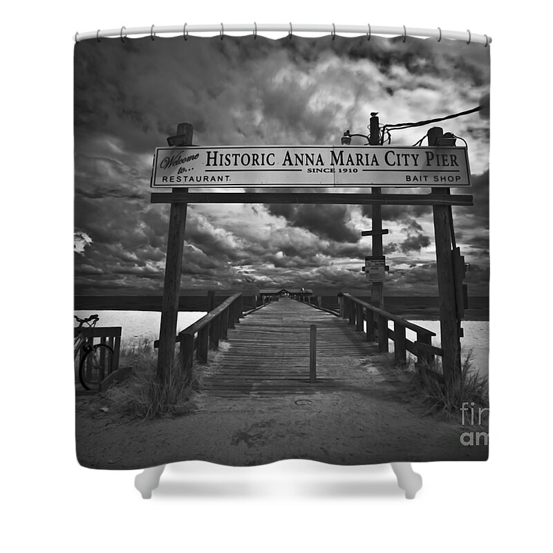 Historic Anna Maria City Pier Shower Curtain featuring the photograph Historic Anna Maria City Pier 9177436 by Rolf Bertram