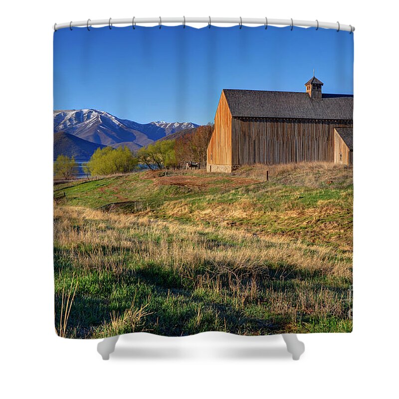 Wasatch Mountains Shower Curtain featuring the photograph Historic Francis Tate Barn - Wasatch Mountains by Gary Whitton