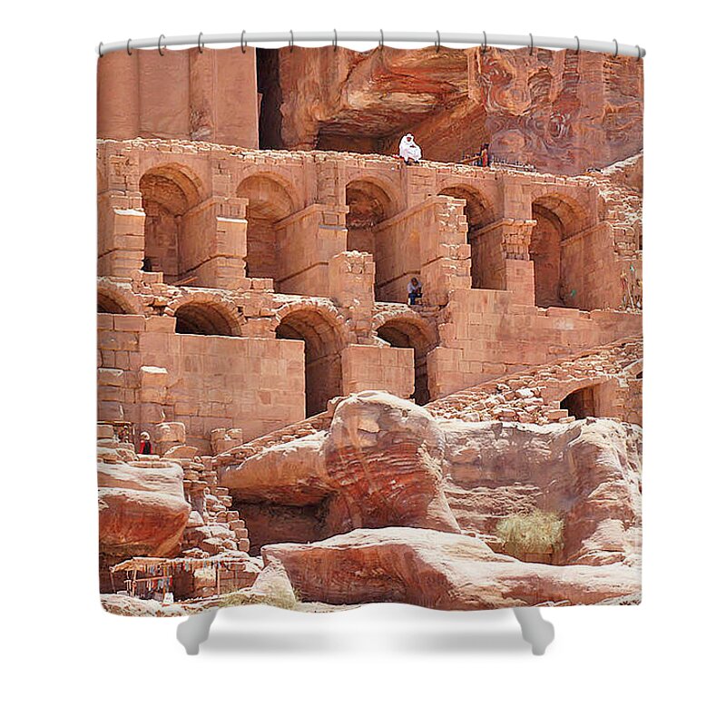 Petra Shower Curtain featuring the photograph Historic Ruins In Petra by David Birchall