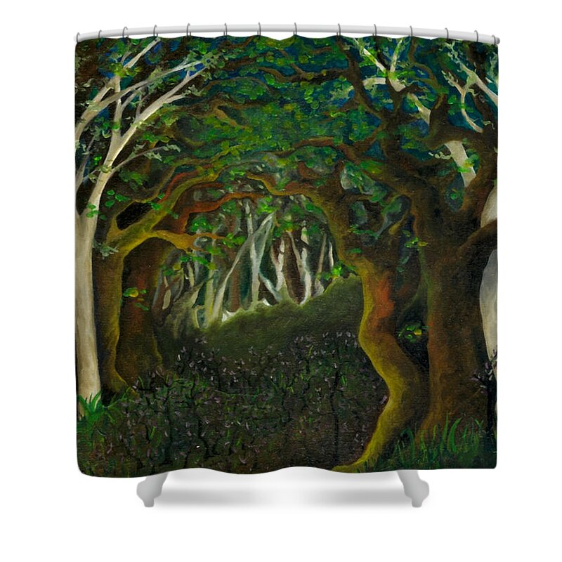 Birch Shower Curtain featuring the painting Hobbit Woods by FT McKinstry