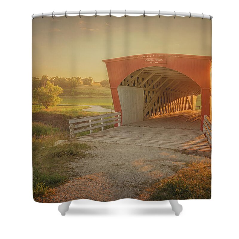 Hogback Bridge Shower Curtain featuring the photograph Hogback Covered Bridge by Susan Rissi Tregoning
