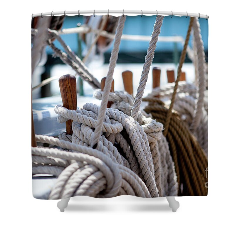 Nautical Shower Curtain featuring the photograph Hoisting Ropes by Rich S