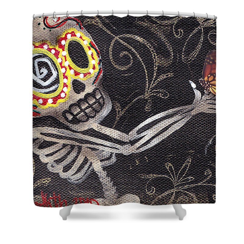 Day Of The Dead Shower Curtain featuring the painting Holding Life by Abril Andrade