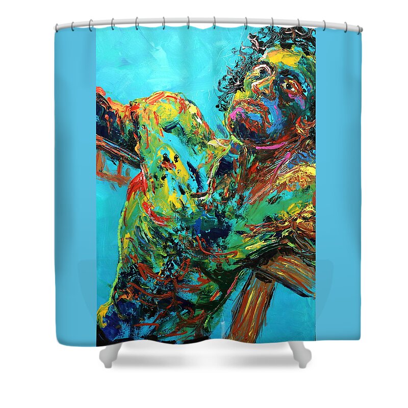 Portraits Shower Curtain featuring the painting Holding On by Madeleine Shulman