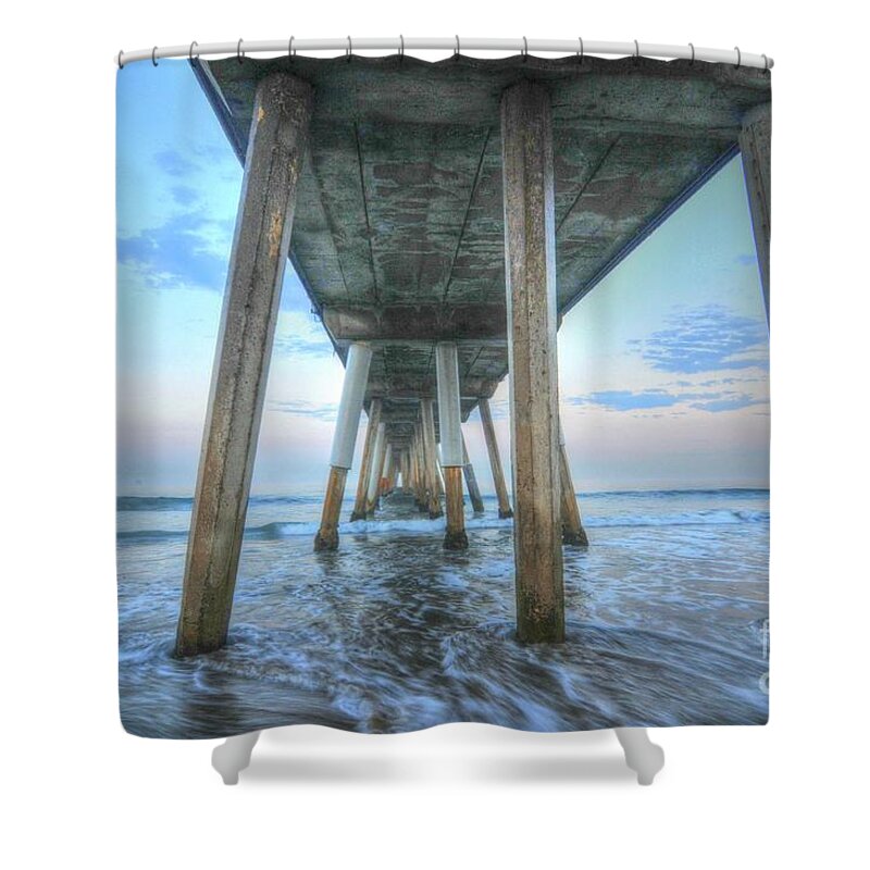Hermosa Beach Pier Shower Curtain featuring the photograph Holding Steady by Richard Omura