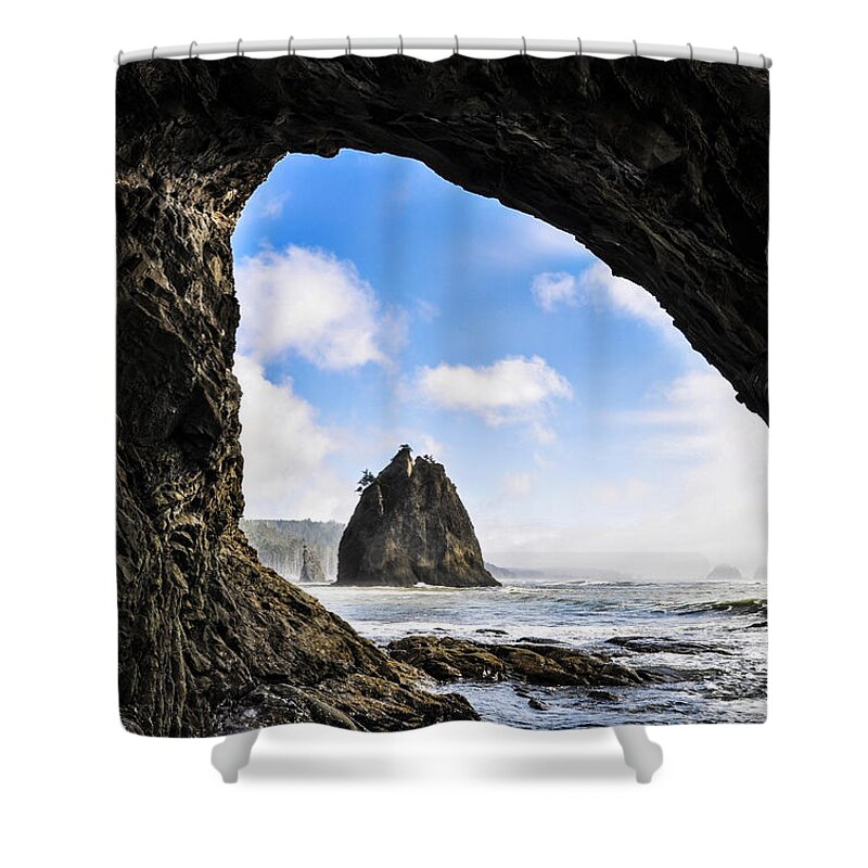 Scenic Shower Curtain featuring the photograph Hole in the Wall by Pelo Blanco Photo