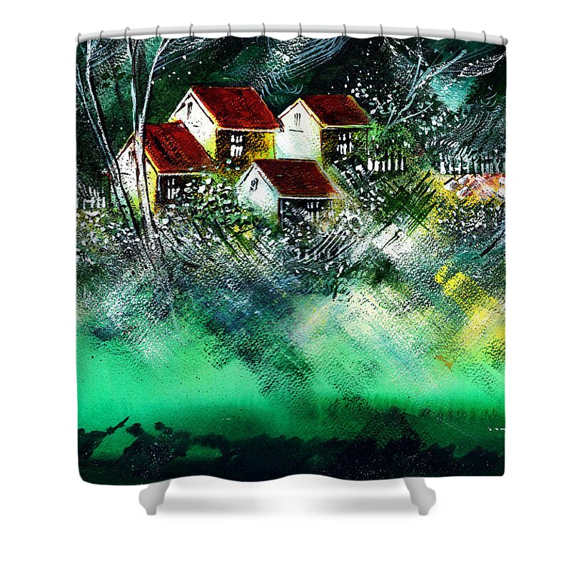 Nature Shower Curtain featuring the painting Holiday Homes by Anil Nene
