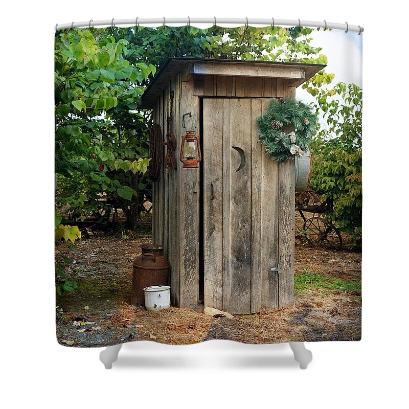 Rustic Shower Curtain featuring the photograph Holiday Outhouse by Marty Koch