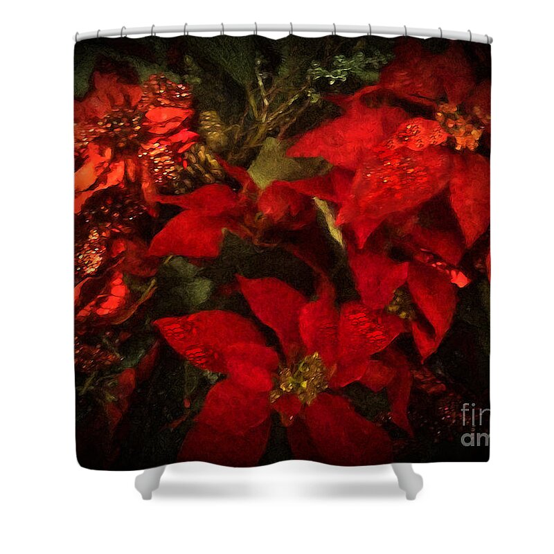 Poinsettia Shower Curtain featuring the digital art Holiday Painted Poinsettias by Alicia Hollinger