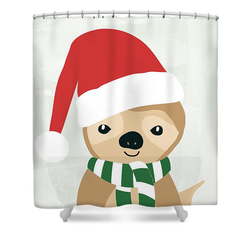 Sloth Shower Curtain featuring the digital art Holiday Sloth- Design by Linda Woods by Linda Woods