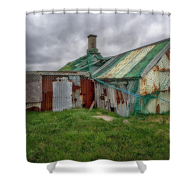 Iceland Shower Curtain featuring the photograph Holmavik Fishing Net by Tom Singleton