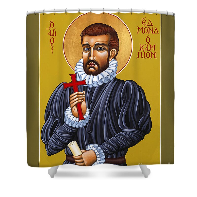 Holy Martyr Shower Curtain featuring the painting Holy Martyr St Edmund Campion 103 by William Hart McNichols