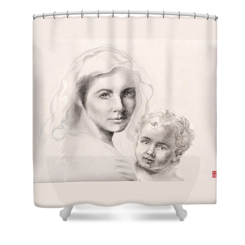 Christmas Shower Curtain featuring the painting Holy Mary and Christ Child by Scott Kirkman