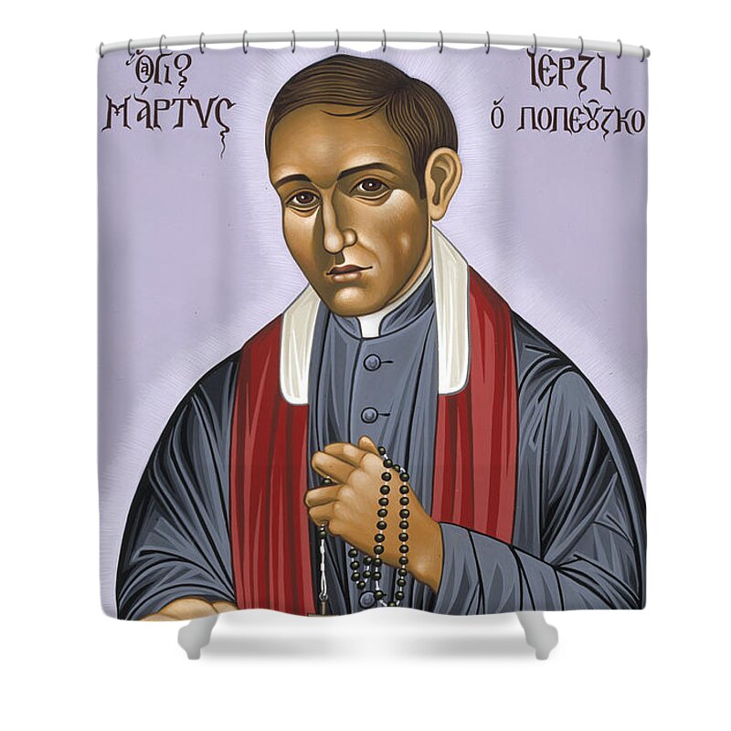 Holy New Martyr Blessed Jerzy Popielusko Shower Curtain featuring the painting Holy New Martyr Blessed Jerzy Popielusko 030 by William Hart McNichols