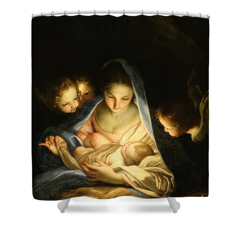 Virgin And Child Shower Curtain featuring the painting Holy Night by Carlo Maratta