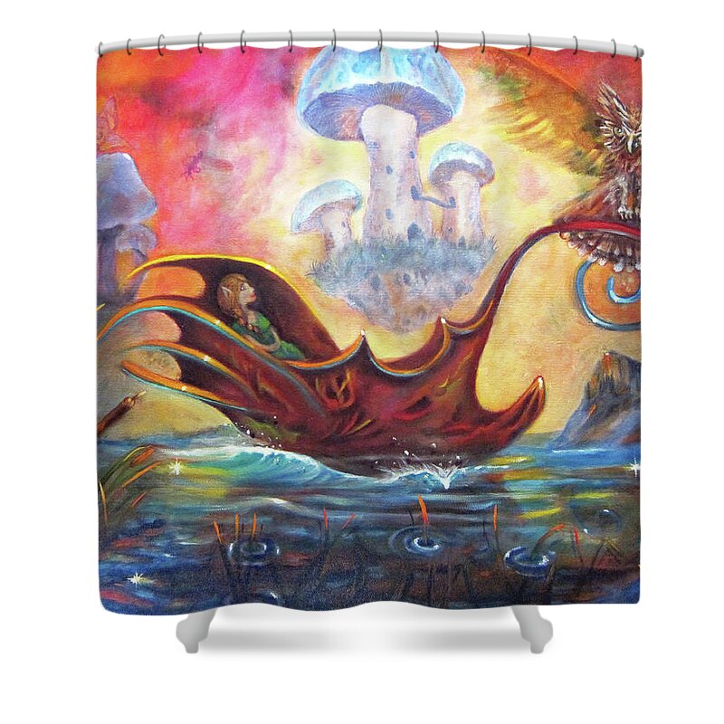 Fantasy Shower Curtain featuring the painting Home Coming by Sherry Strong