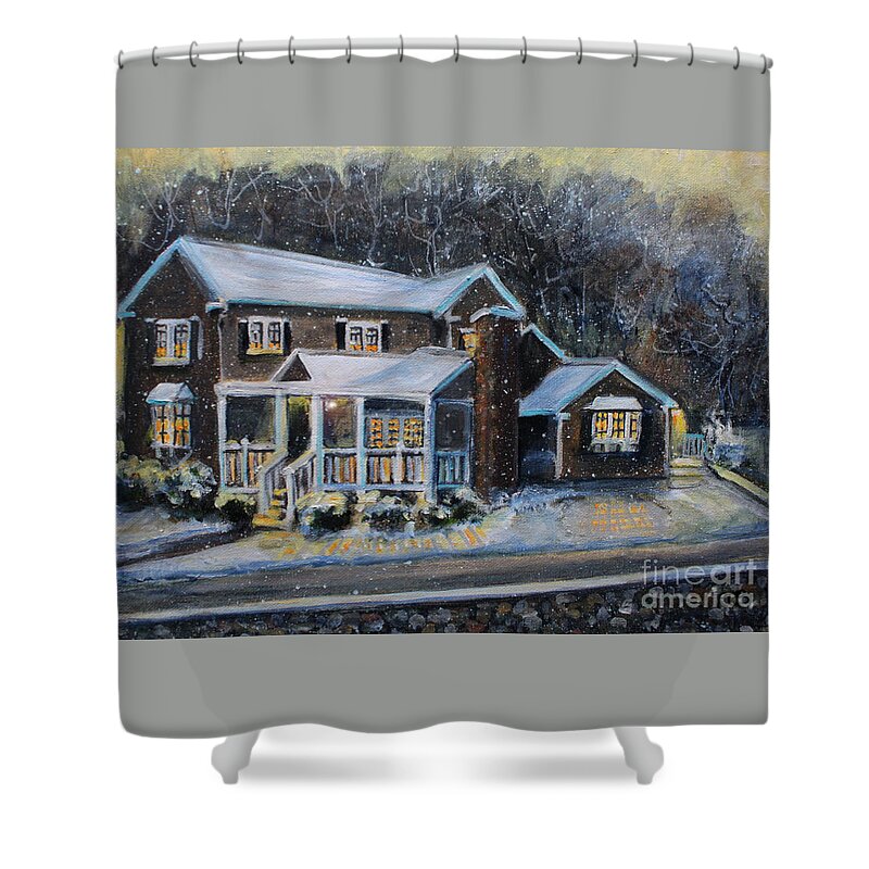 Landscape Shower Curtain featuring the painting Home on a Snowy Eve by Rita Brown