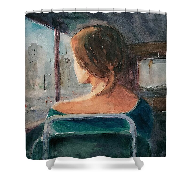 Bus Shower Curtain featuring the painting Homecoming... by Faruk Koksal